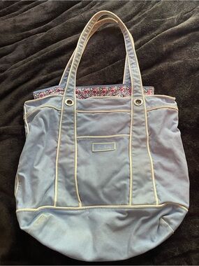 Light Blue Vera Bradley Canvas Tote Bag Extra Large Zip Closure